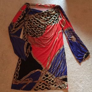 Gorgeous Versace Style Dress with Open Arms Gathered Neckline Knotted at Wrists